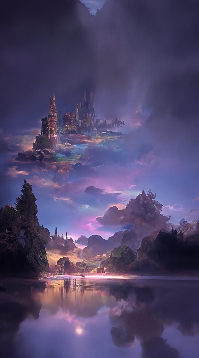 Ethereal Starry Lake: Qajar Art Meets Anime Visuals