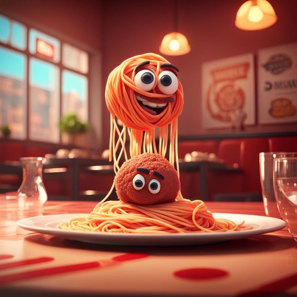 Momma spaghetti and baby meat ball.