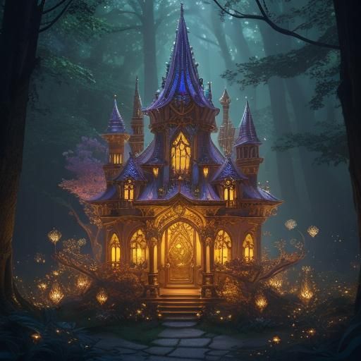 A life size fairy house covered in real diamonds and colorfu...