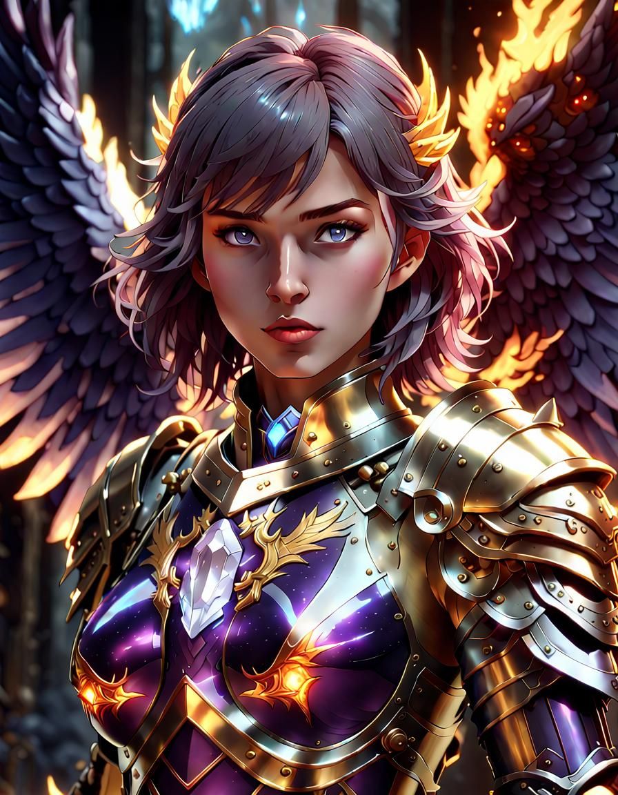 Anime Knight in Crystal Fire Eagle Armor