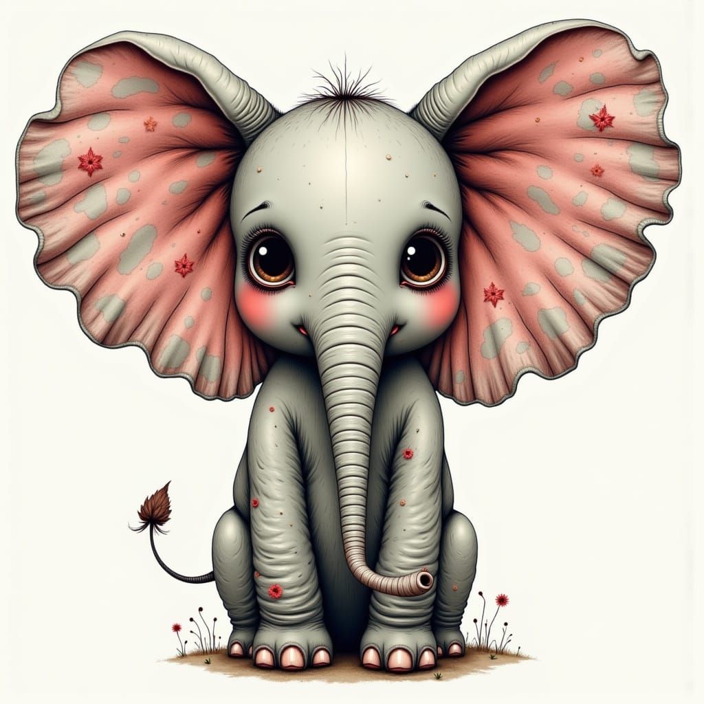 <lora:NICOLETTA  AND MARK:1.0> elephant with fabric patterned ears