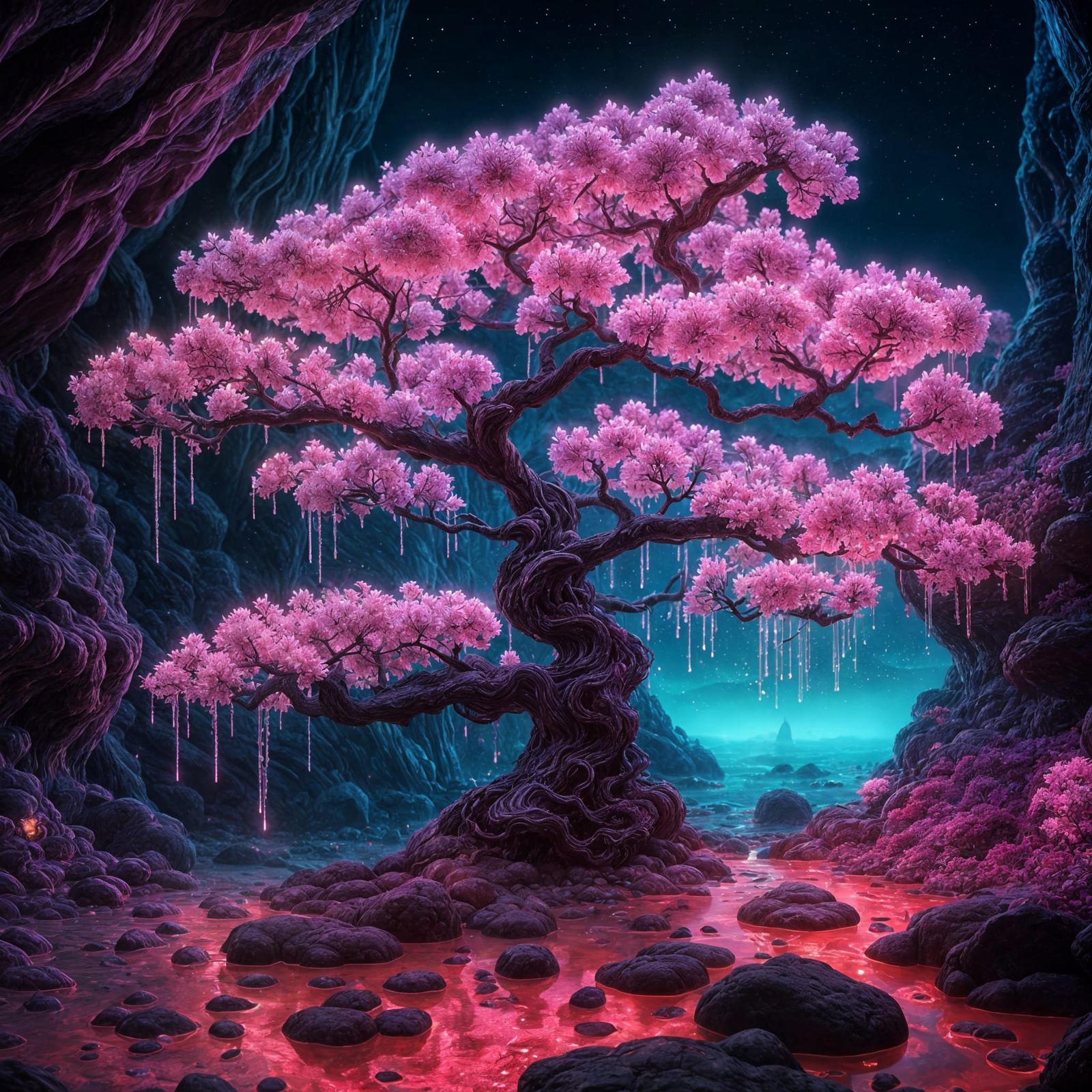Sakura Tree in a cave  by @Soynuts