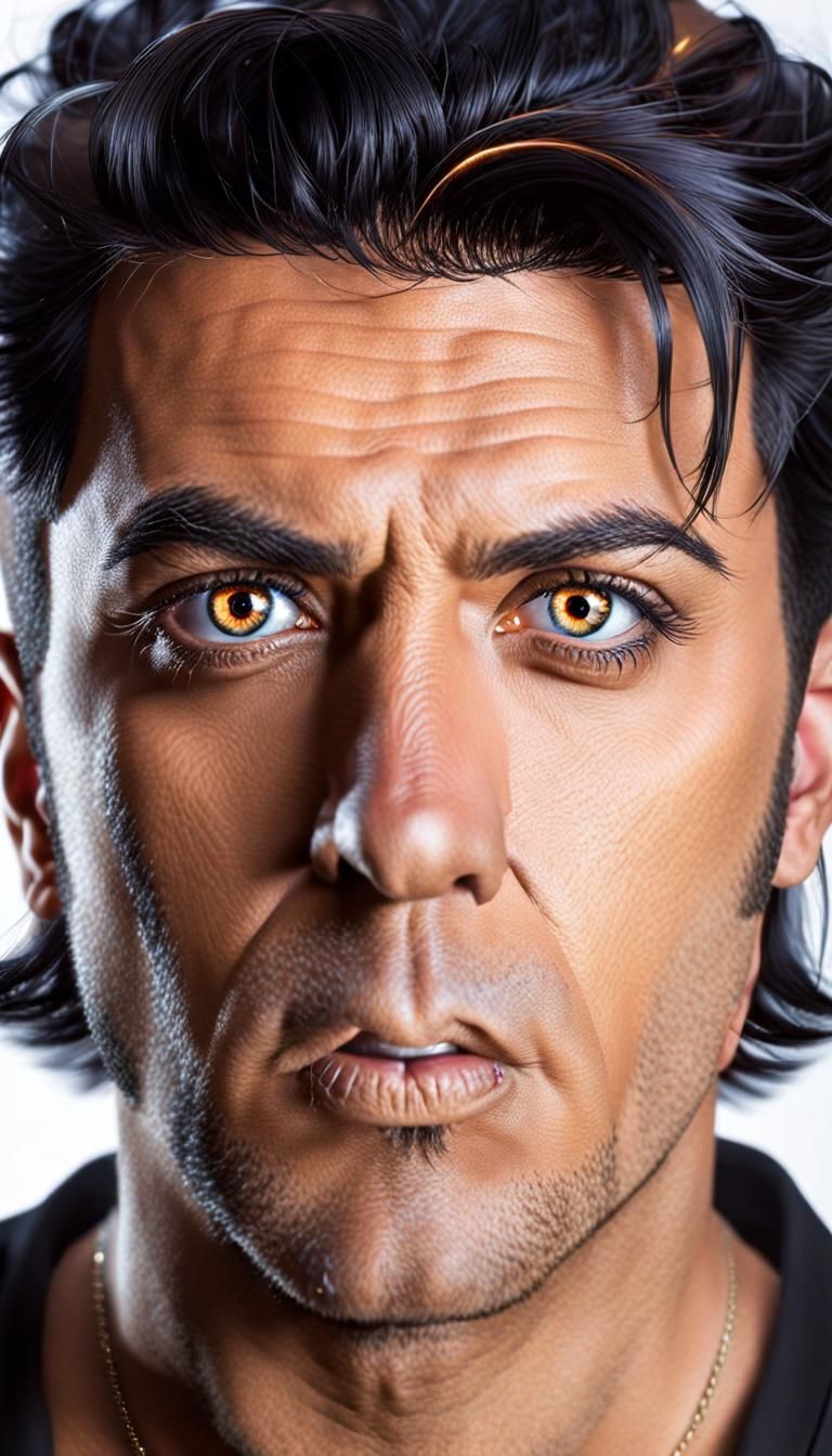 A self portrait of a Black-haired man with crystal hazel eye...