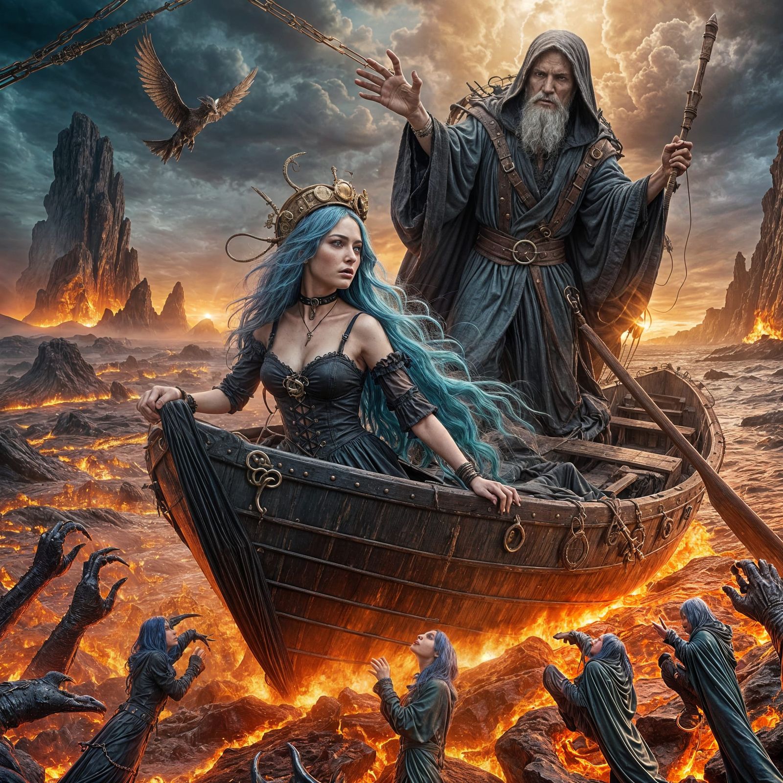 "Voyage Through the Inferno: The Enchanted Guardians"