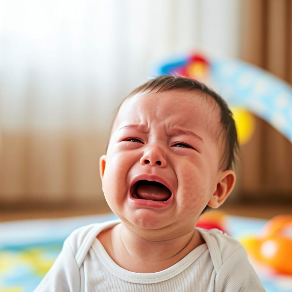 Photorealistic Crying Baby in Room Scene