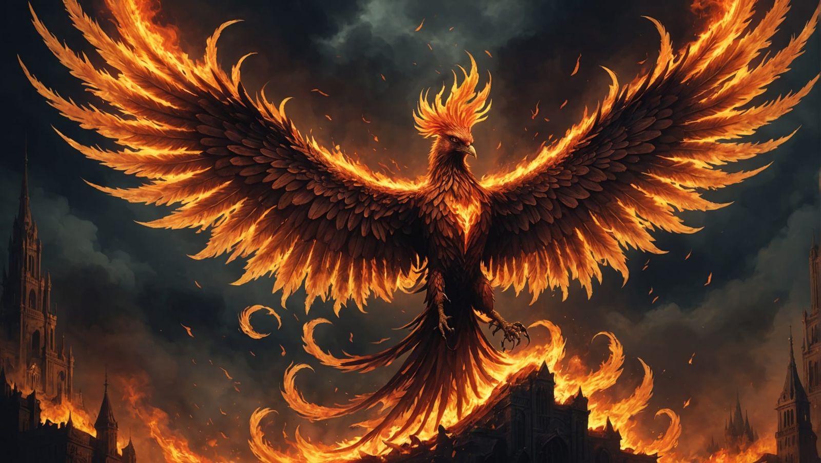 phoenix composed entirely of flames, with fiery wings spread wide  by @PFT Media