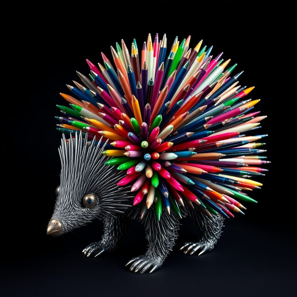 A porcupine made of ballpoint pens  by @scottcea