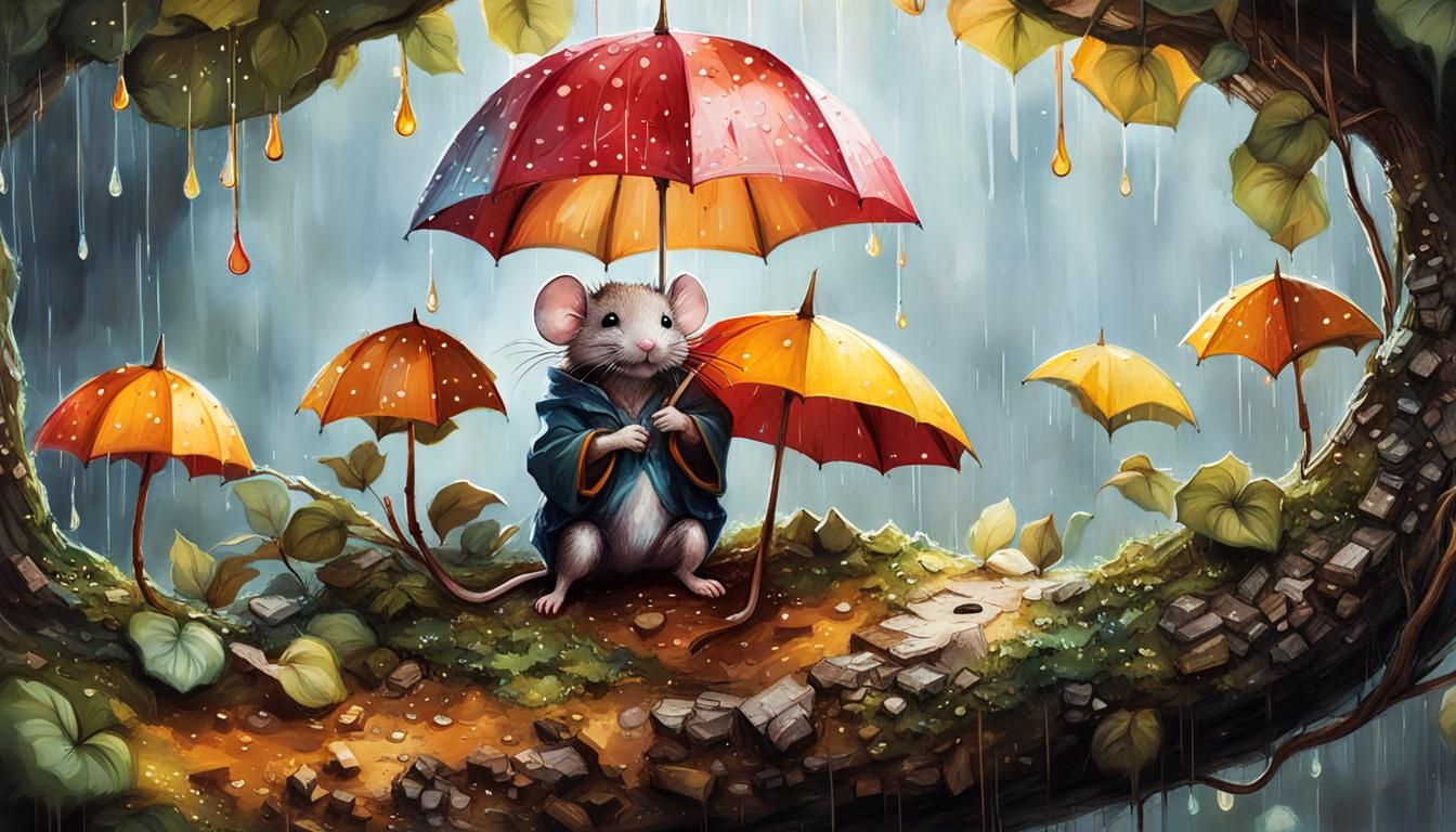 Chibi Mouse in Raincoat, Fantasy Digital Illustration