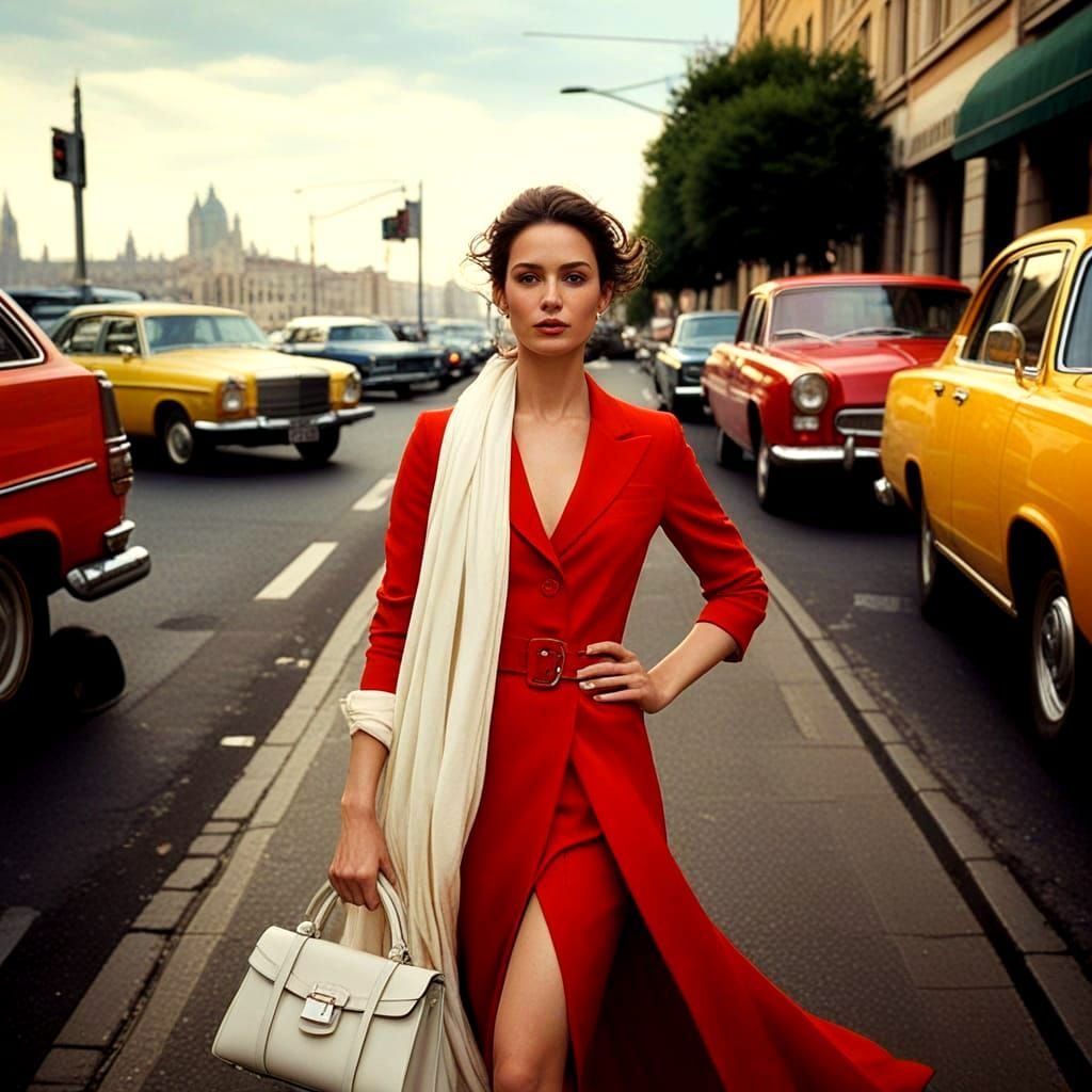 Elegant Woman in Vibrant Surrealist City