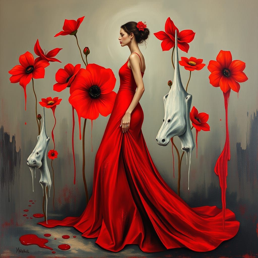 Poppies and the Lady in Red