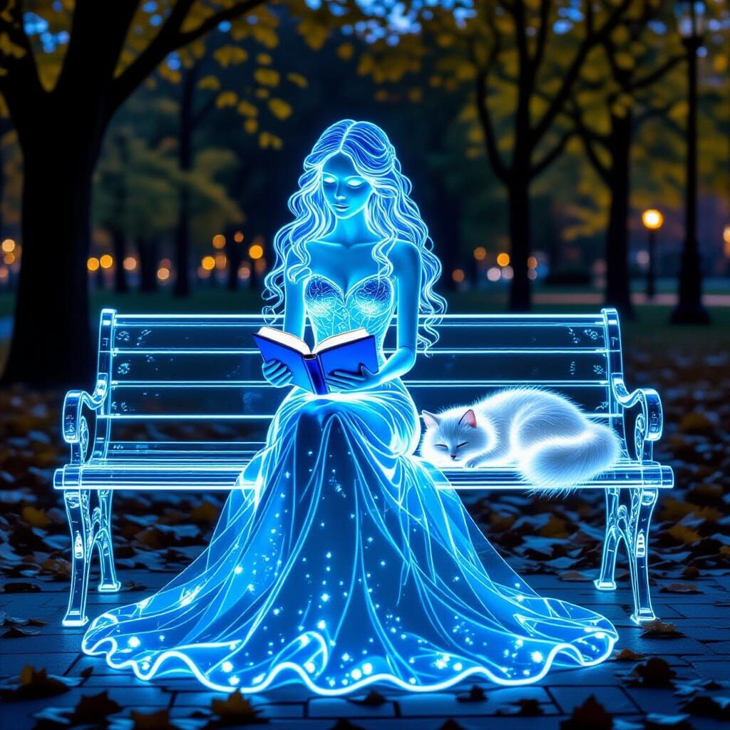glass fantasy, glass carving, spectacular, blue glowing girl in a long dress, wavy train with a
dark ...  by @Mike