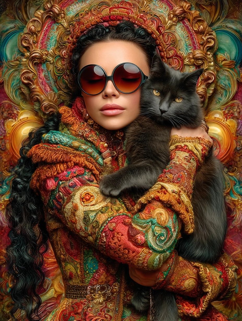 Woman with black cat