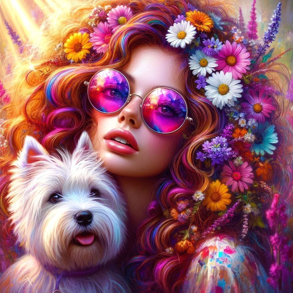 Hippy woman with her Westie