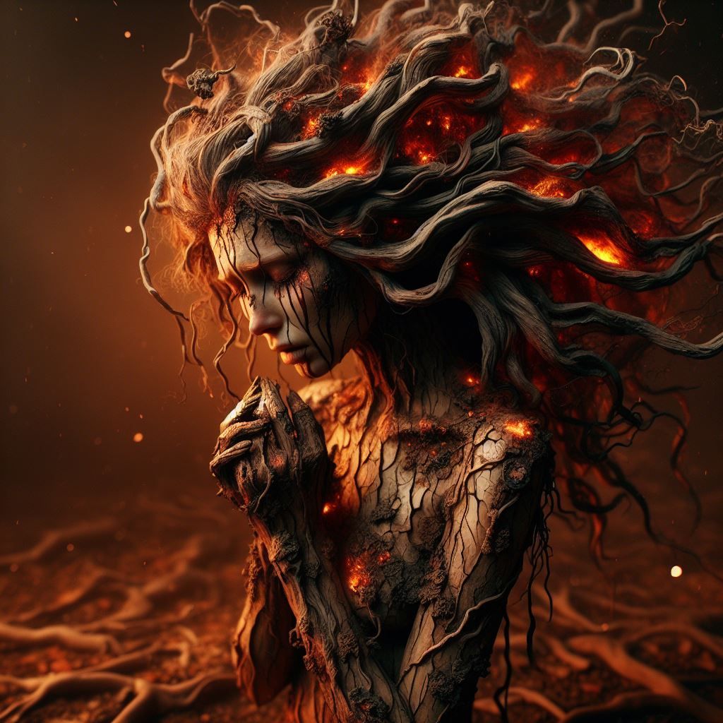 woman made of tree bark