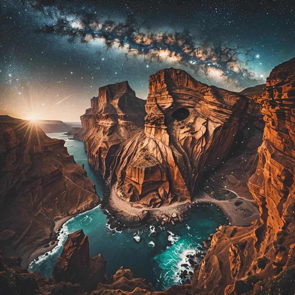 Surrealism Vastness Ocean cliff Galaxy Stars Deep canyon Natural ...