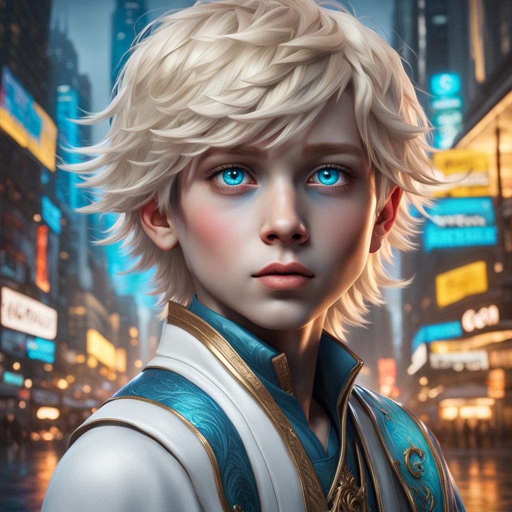 6-year-old blonde boy with neon blue eyes, white skin, full mouth, prince  style, ultra realistic image, 16k - AI Generated Artwork - NightCafe Creator