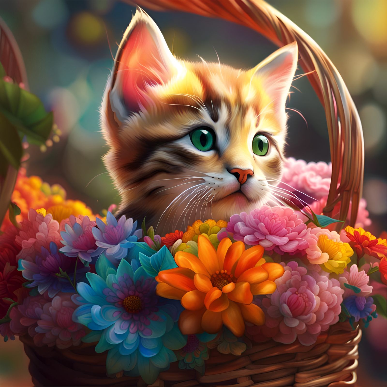 Kitten flower basket - AI Generated Artwork - NightCafe Creator