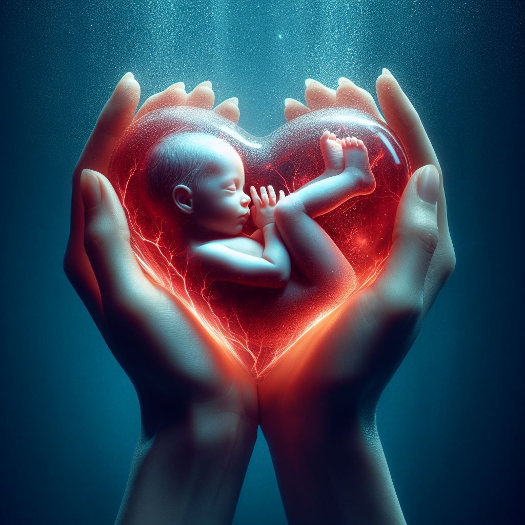 holding heart with baby inside