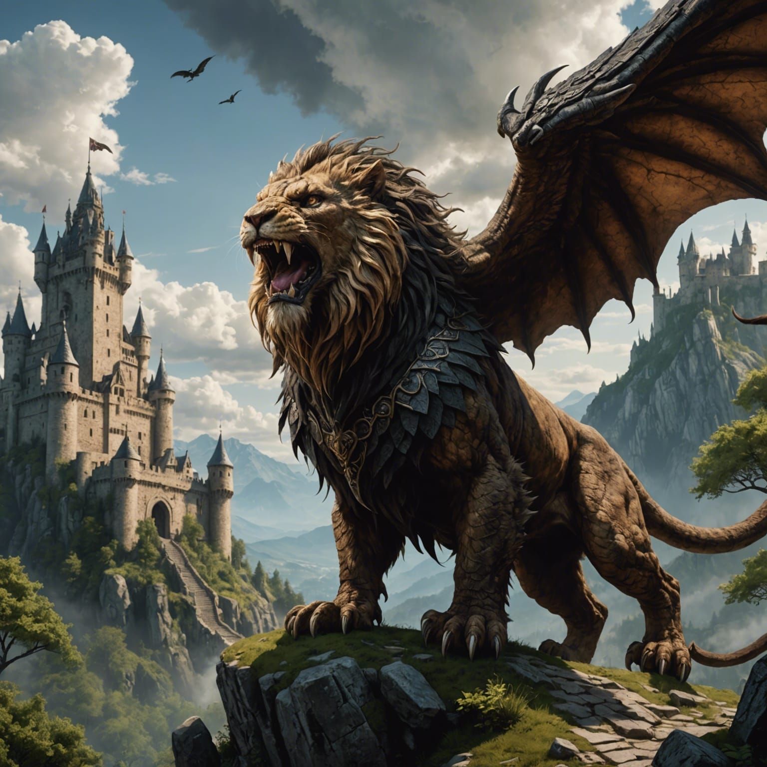 a manticore stands in front of a castle - AI Generated Artwork ...