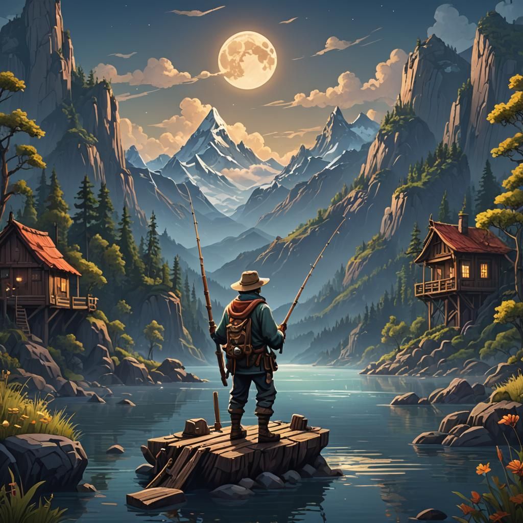 Super high definition pixel art character level 1 fisherman ...