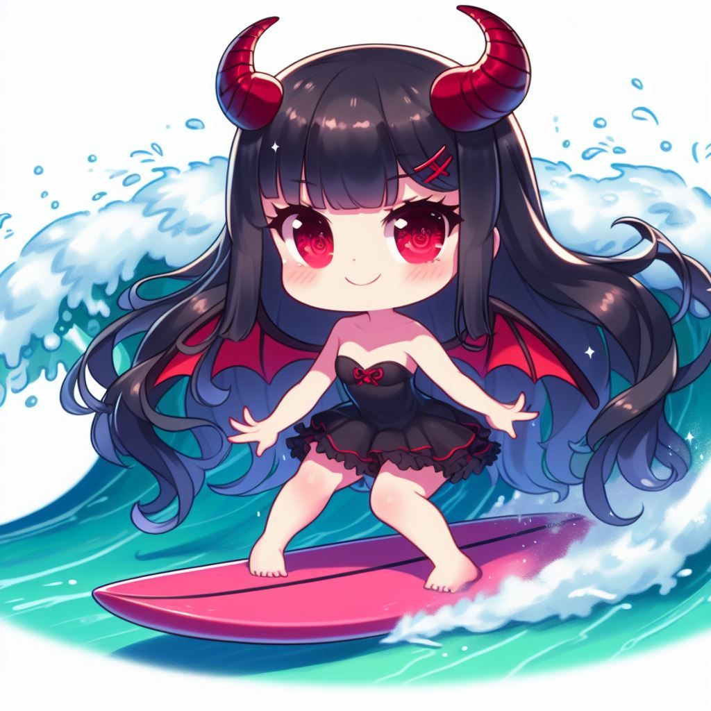 Cute  vampire Moon surfing