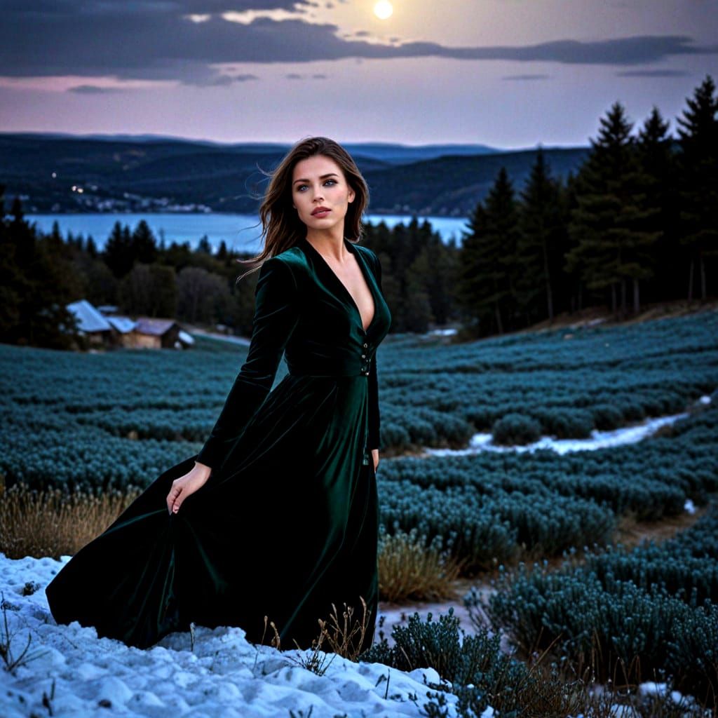 Charismatic Lady in Starry Night Landscape