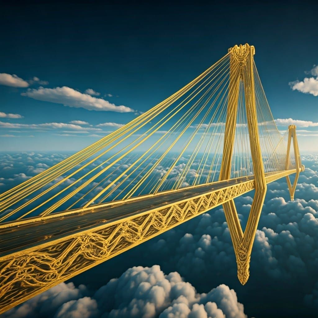 Celestial Suspension Bridge Beckons Golden Vessels to Heaven