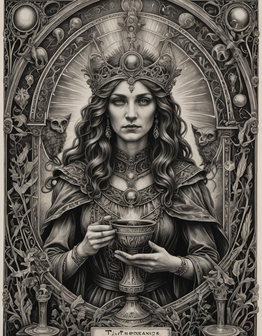 tarot temperance hyperdetailed charcoal drawing