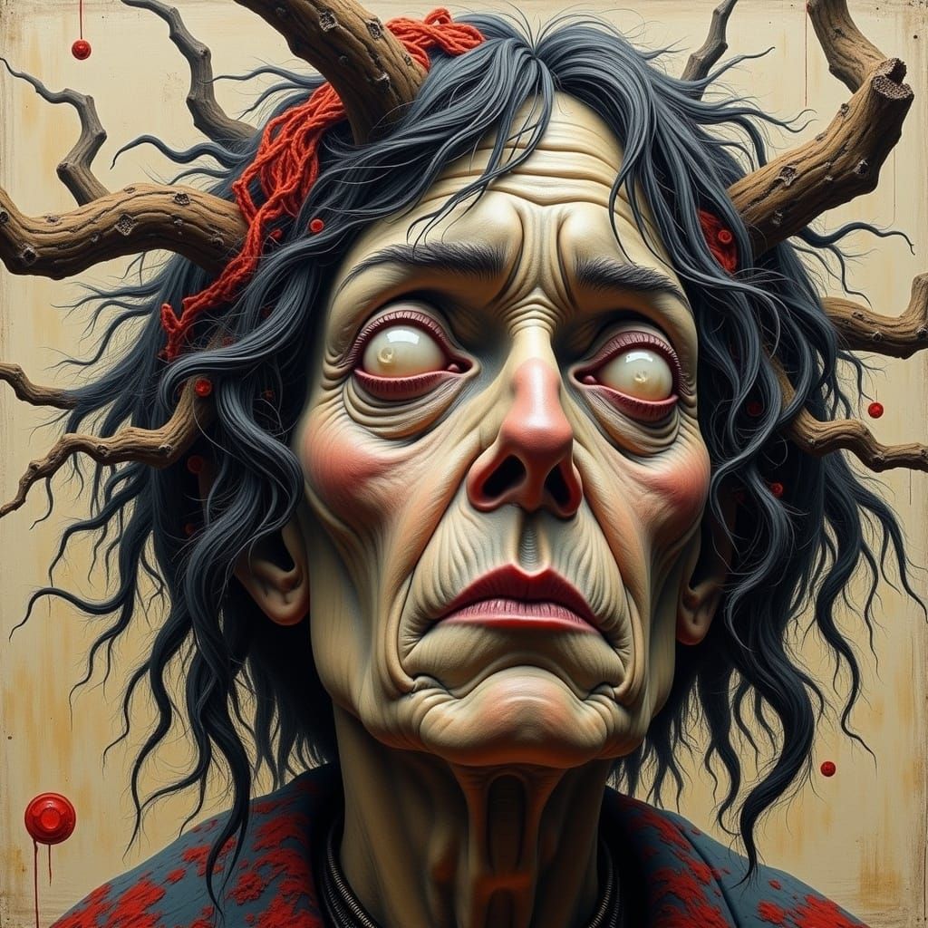 Post-Apocalyptic Elder Portrait in Mixed Media