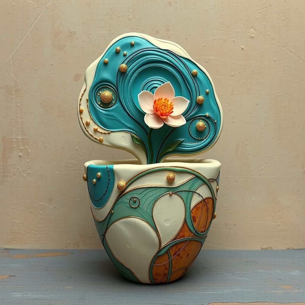 A flower pot made of abstract design,  with a small delicate flower   by @Snigdha 