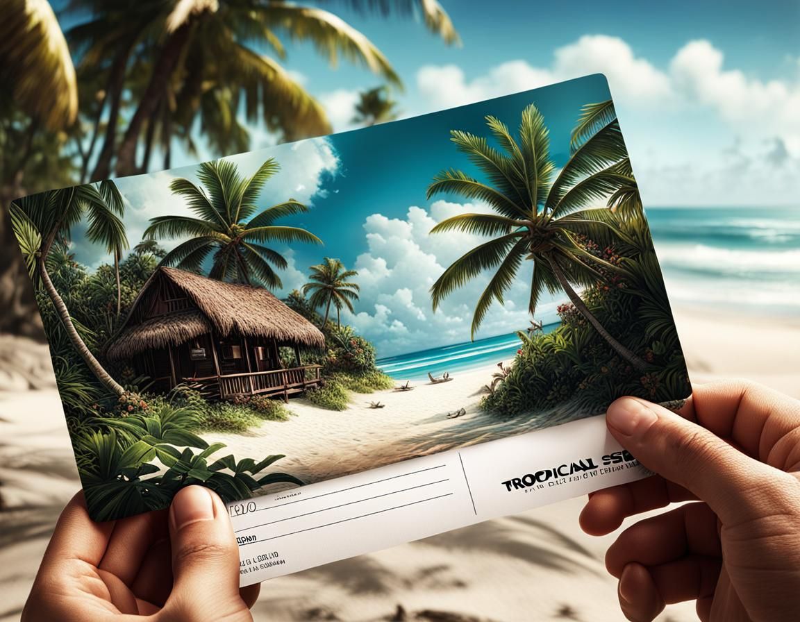 A Beautiful Tropical Beach with a Hut (scene) Postcard - AI Generated ...