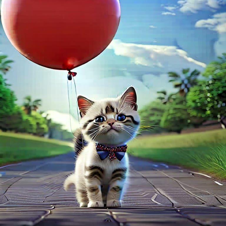 Kitten with balloon  by @Retropius