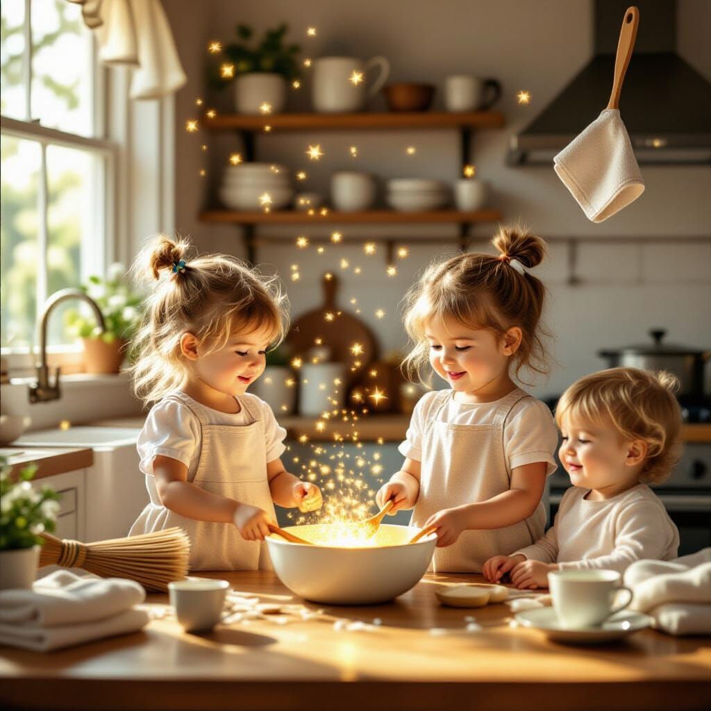 Magical Kitchen with Children and Enchanted Chores