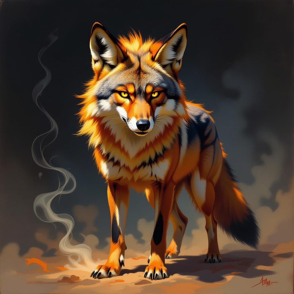 Fiery Jackal Art with Glowing Eyes