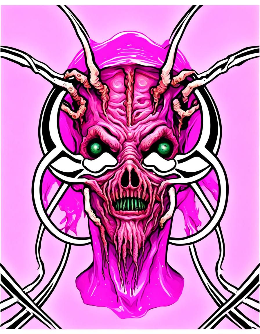 eldritch face hugger ghost wearing a disgusting gory mask ma...