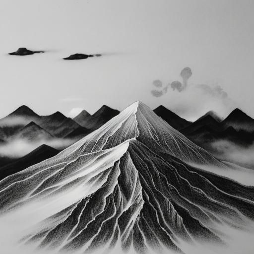 Rainbow Ink Mountain Charcoal Drawing