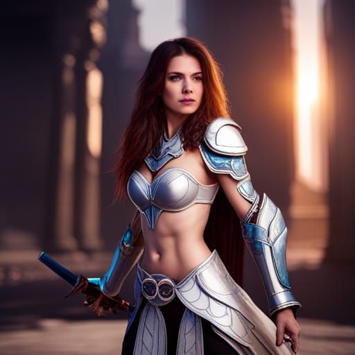 photo realistic detailed gorgeous female warrior in shining ...