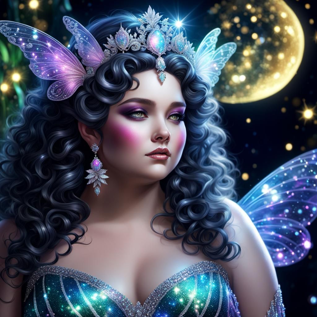 An older fat fairy queen overweight, more to love dark curly...