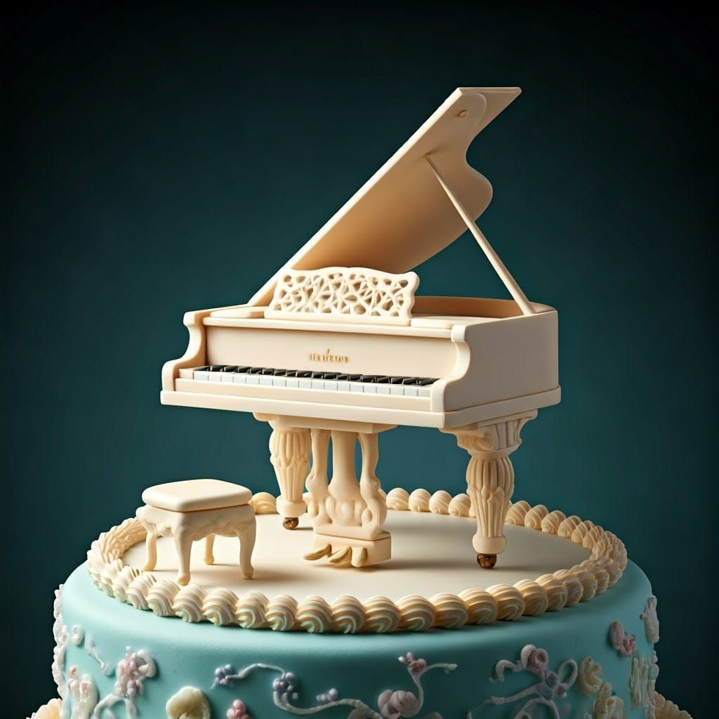 A piano carved from sugar dough on top of a cake
  by @asrt