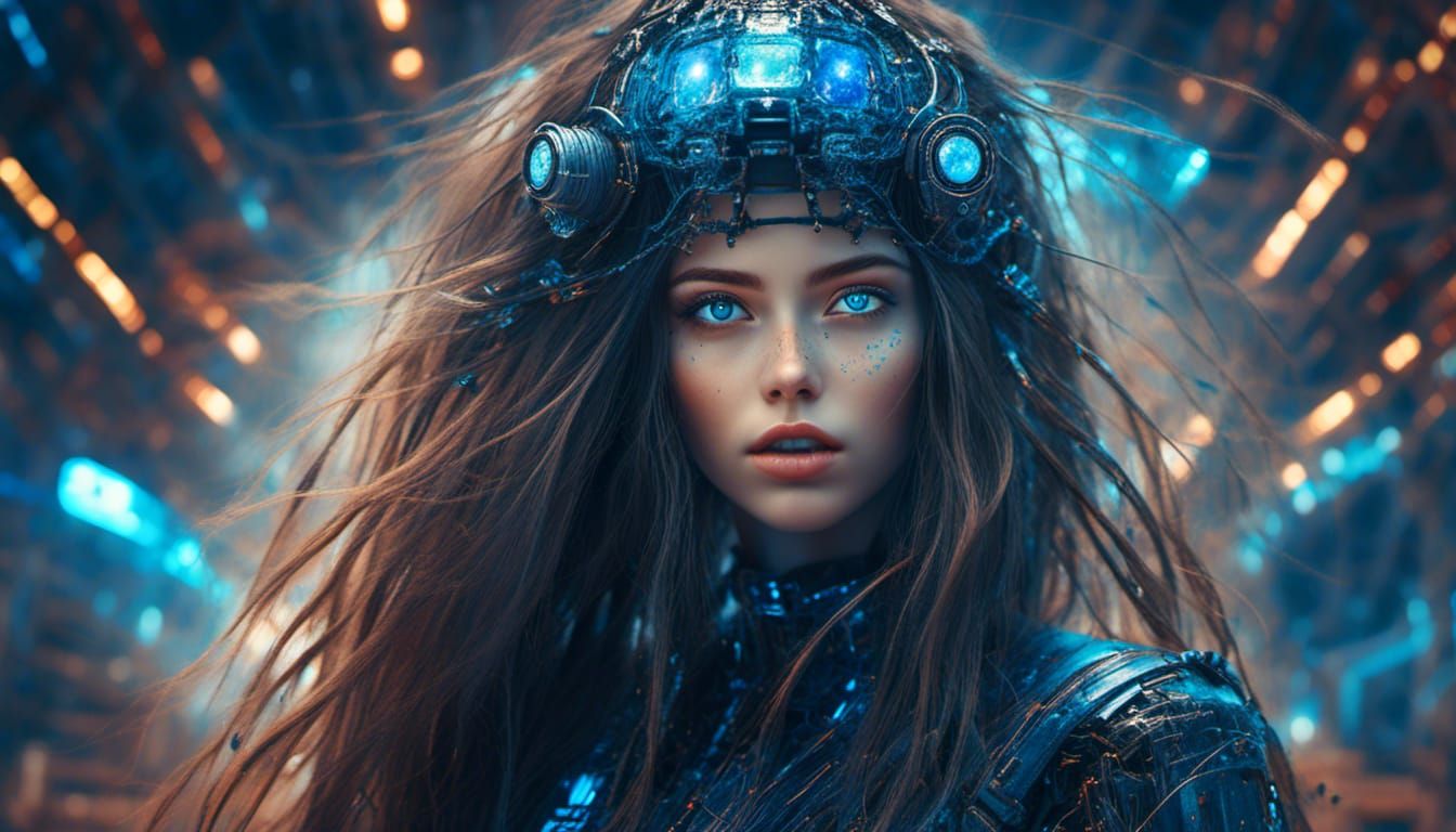 Mysterious Cosmic Cyberpunk Hacker Girl