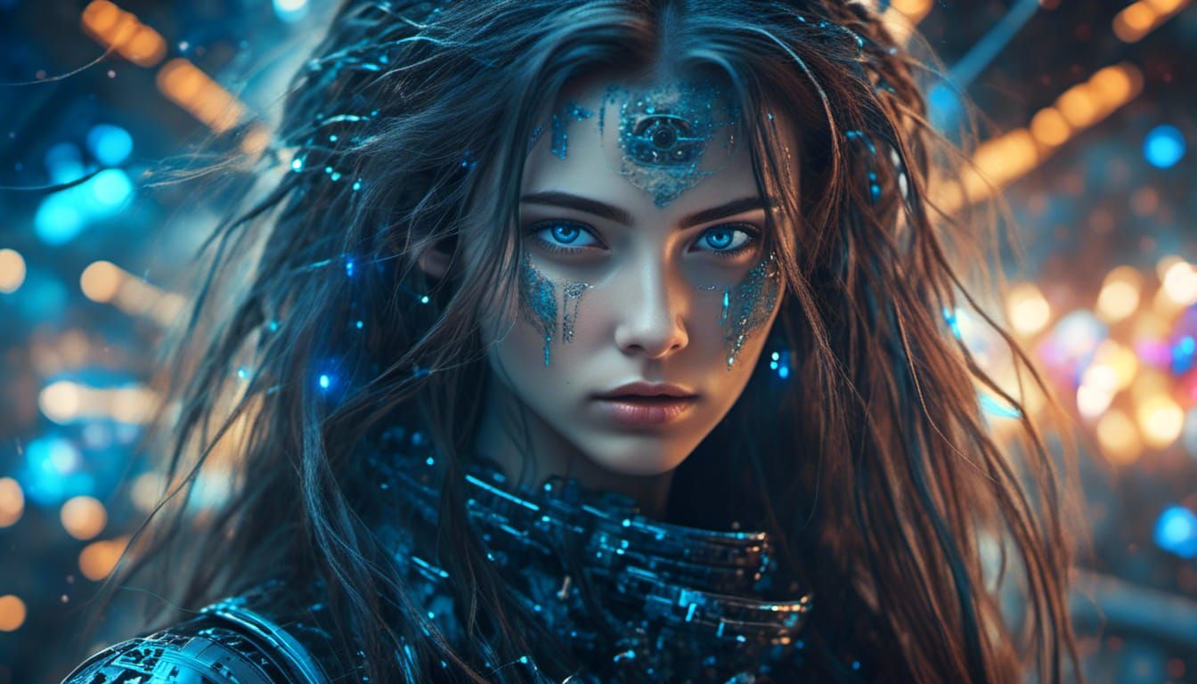 Mysterious Cosmic Cyberpunk Hacker Girl