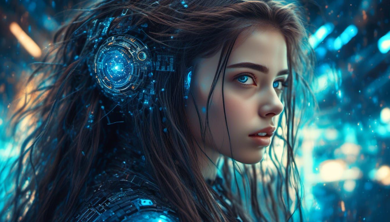Mysterious Cosmic Cyberpunk Hacker Girl