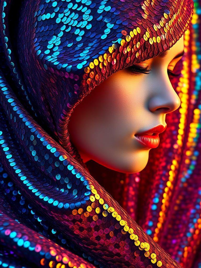 A close-up of sequin-covered fabric shifting between colors.  by @Ima