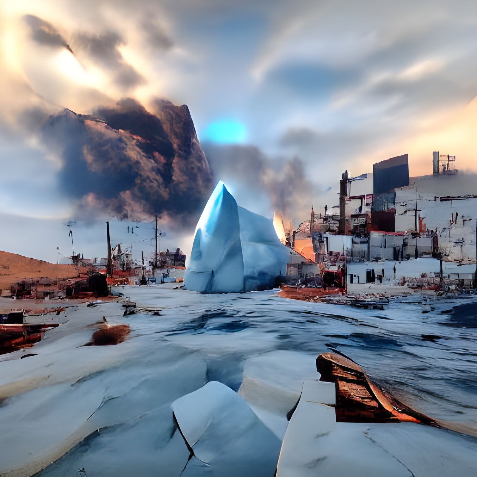 Burning Iceberg hyperdetailed Unreal Engine beautiful detail...