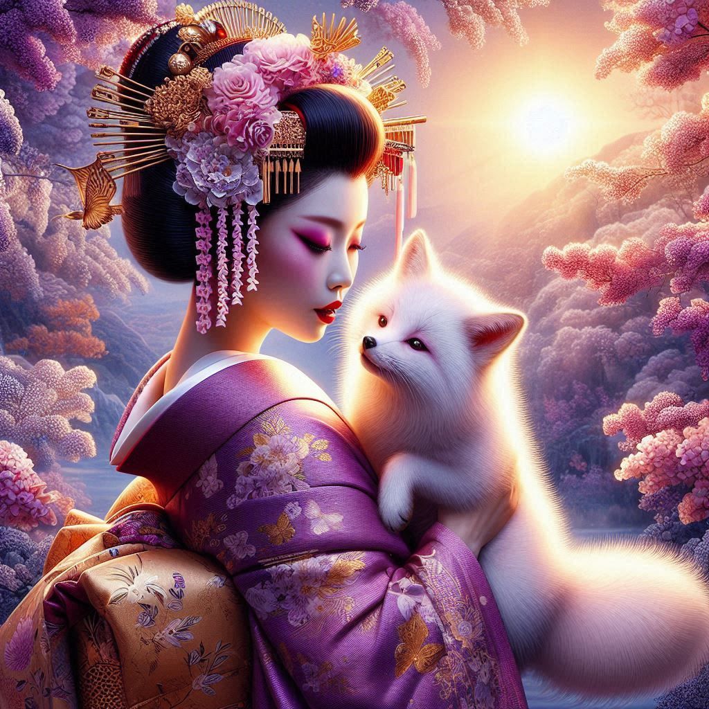 geisha and white fox