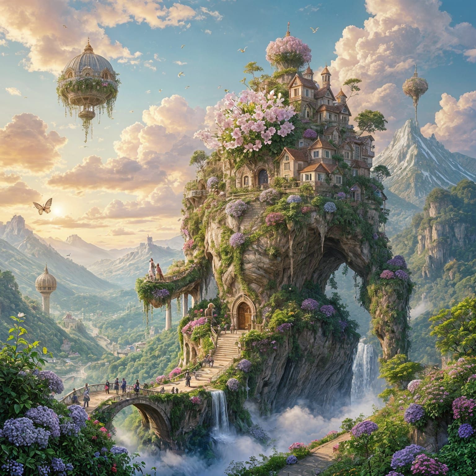 City of Flowers on the Backs of Titans

Description:
A huge city, built entirely of living flowers, is ...  by @Zhopen