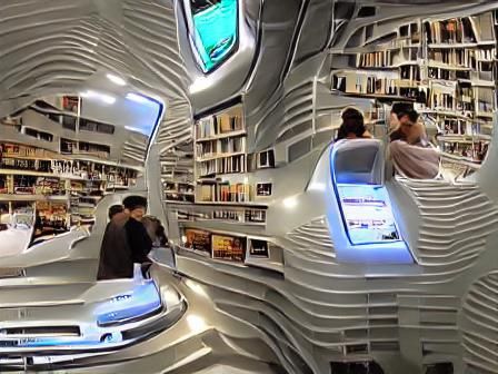 Futuristic inside bookstore