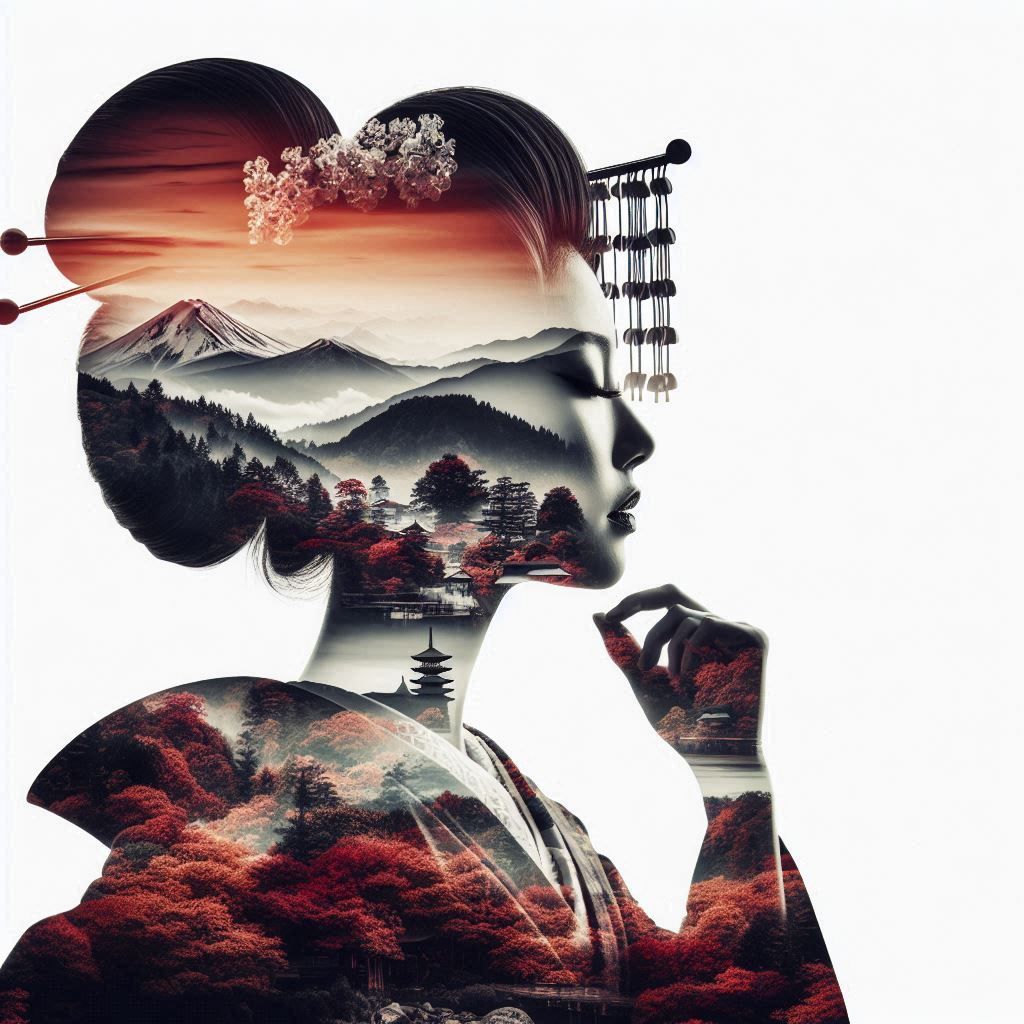 double exposure beautiful fantasy portrait landscape..