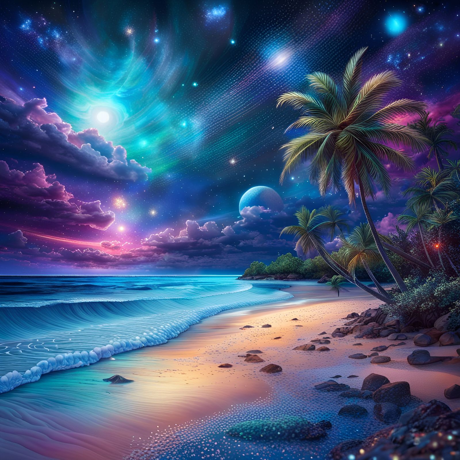 Midnight Walk at the Beach - AI Generated Artwork - NightCafe Creator