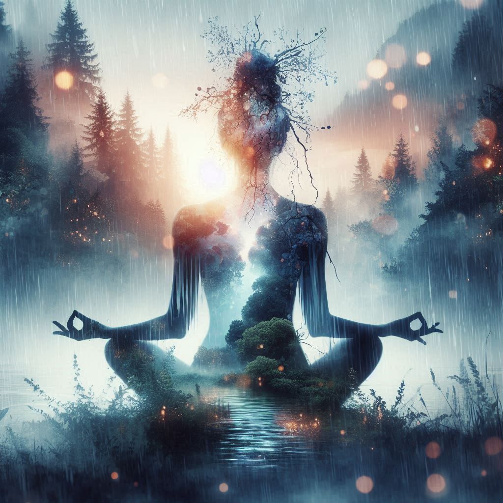 double exposure beautiful fantasy DALL-E 3 portrait landscape..